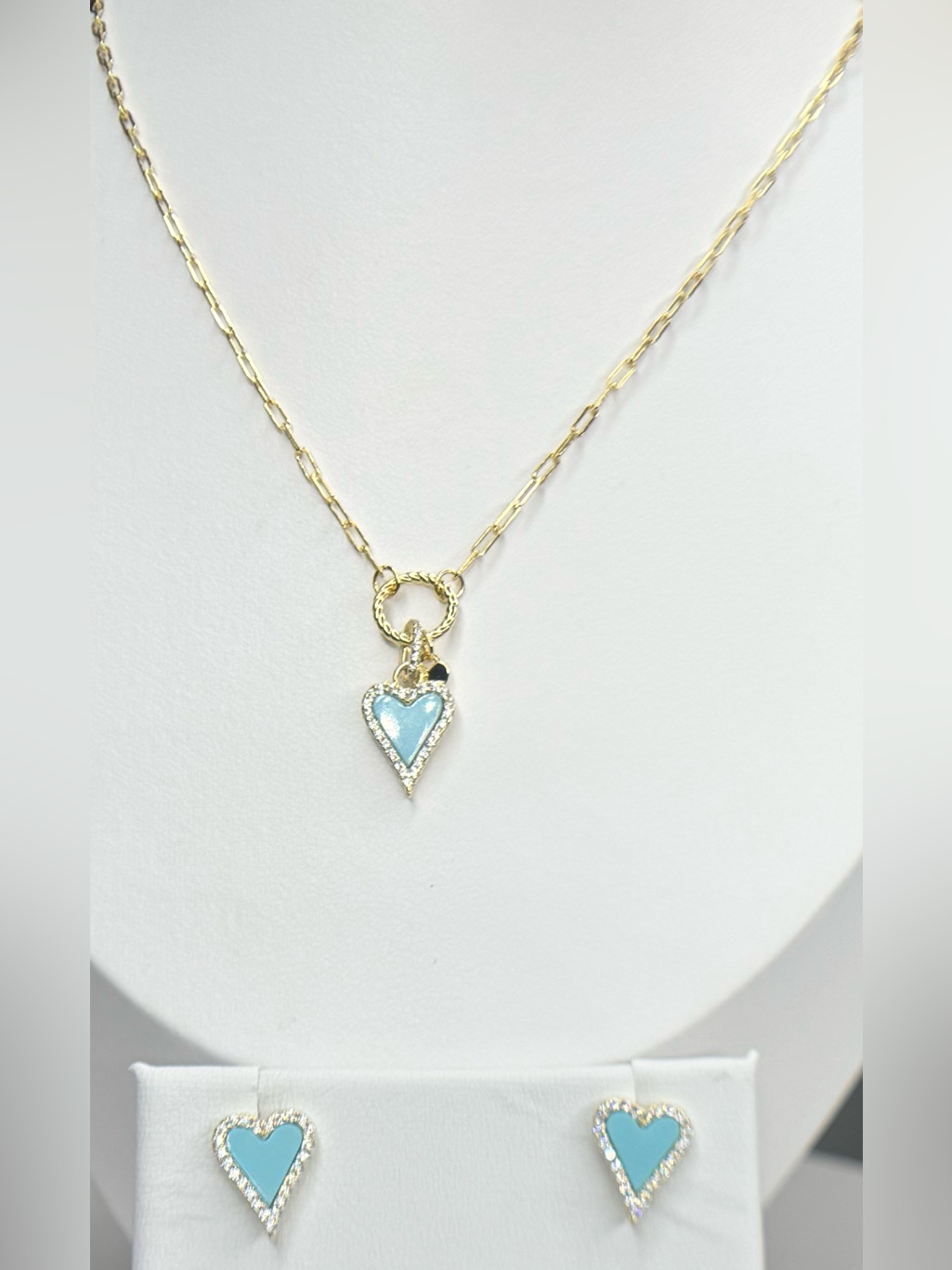 18kgold Turquoise Heart Pendant Necklace And Earring Set (Enamel Turquoise)